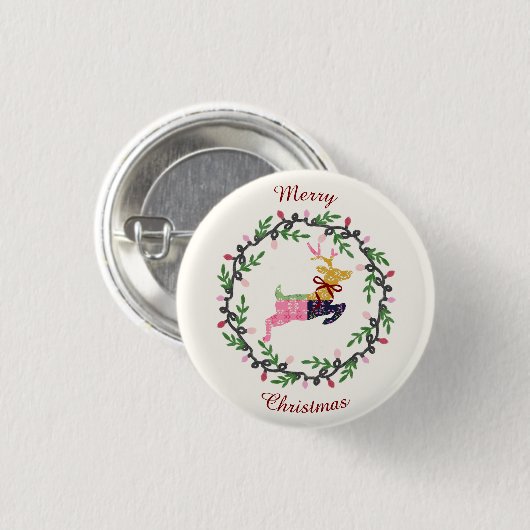 Merry Christmas Deer with Wreath Customize Button (Vorne & Hinten)