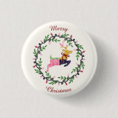Merry Christmas Deer with Wreath Customize Button (Vorderseite)