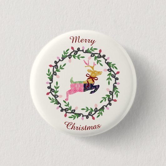 Merry Christmas Deer with Wreath Customize Button (Vorderseite)