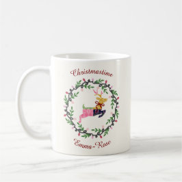 Merry Christmas Deer with Wreath Customize Kaffeetasse