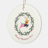 Merry Christmas Deer with Wreath Customize Keramik Ornament (Links)