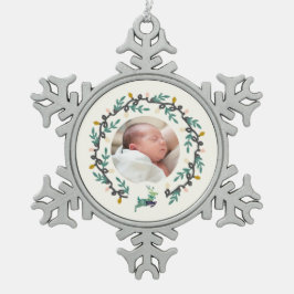 Merry Christmas Deer with Wreath Teal Cream Schneeflocken Zinn-Ornament