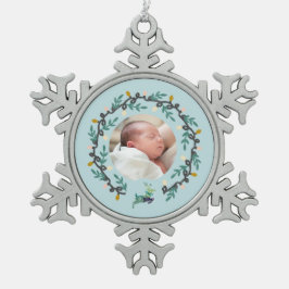 Merry Christmas Deer with Wreath Teal Schneeflocken Zinn-Ornament