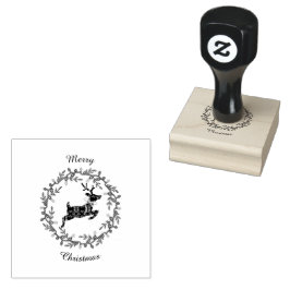 Merry Christmas Deer Wood Art Stamp Gummistempel