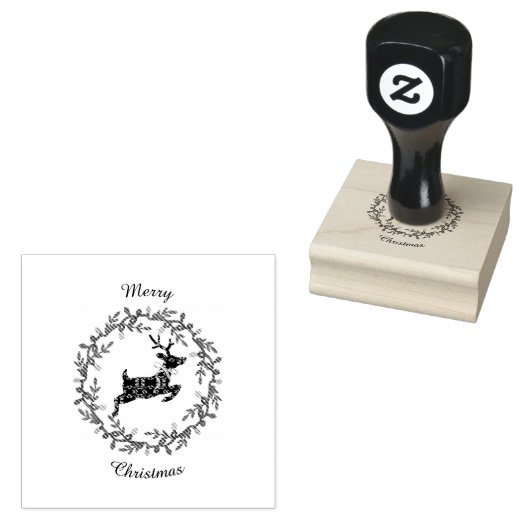 Merry Christmas Deer Wood Art Stamp Gummistempel (Stempel)