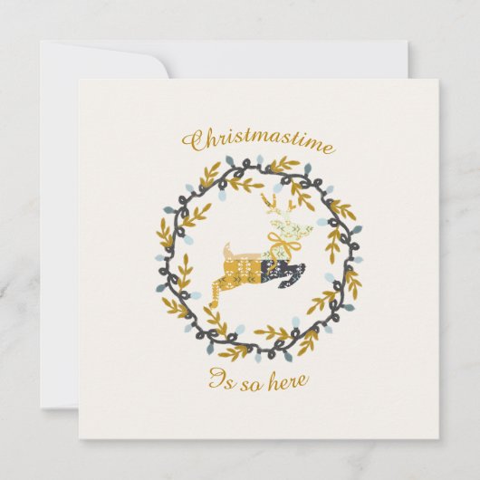 Merry Christmas Deer Yellow Cream Flat Card (Vorderseite)