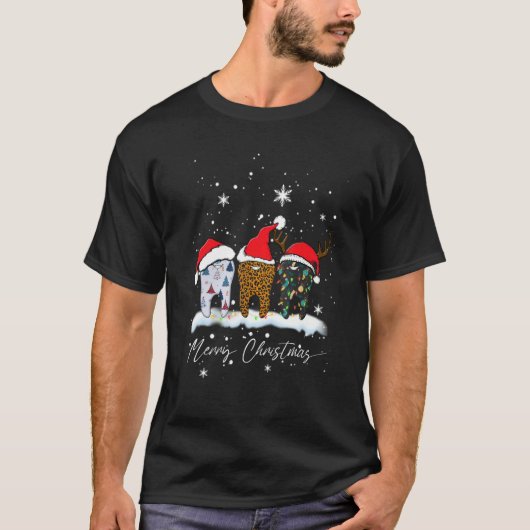 Merry Christmas Dentist Teeth Santa Hat Plaid Dent T-Shirt (Vorderseite)