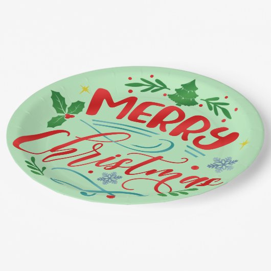 Merry Christmas Design Pappteller (Schrägansicht)
