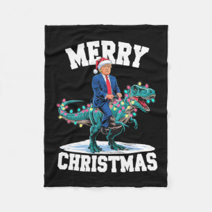 Merry Christmas Dino Donald Trump Dinosaur T-rex X Fleecedecke