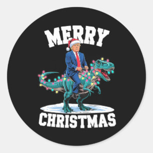Merry Christmas Dino Donald Trump Dinosaur T-rex X Runder Aufkleber