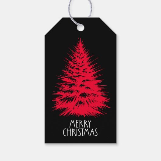 Merry Christmas Distressed Chic Red Pine Tree Geschenkanhänger (Vorderseite)