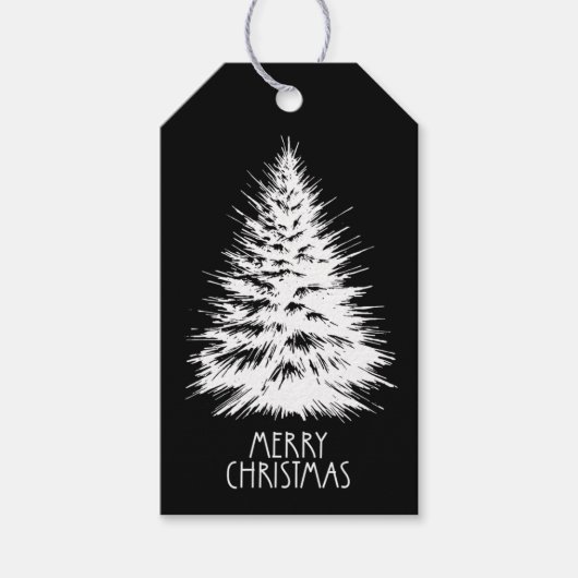 Merry Christmas Distressed Chic White Pine Tree Geschenkanhänger (Vorderseite)