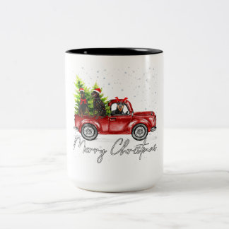 Merry Christmas Doberman Red Truck Xmas Zweifarbige Tasse