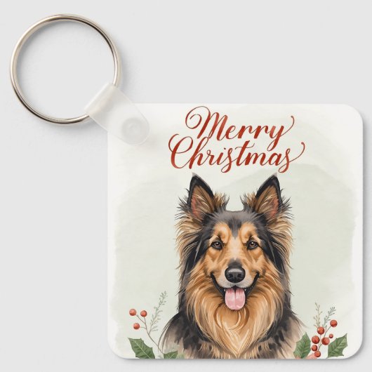 Merry Christmas Dog Festive Holiday Keychain Charm Schlüsselanhänger (Vorderseite)