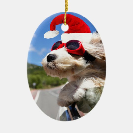 Merry Christmas dog Ovales Keramik Ornament