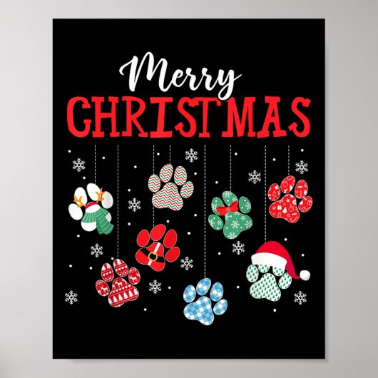 Merry Christmas Dog Paws Lights Funny Xmas Womens Poster (Vorne)