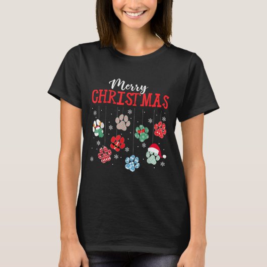 Merry Christmas Dog Paws Lights Funny Xmas Womens T-Shirt (Vorderseite)