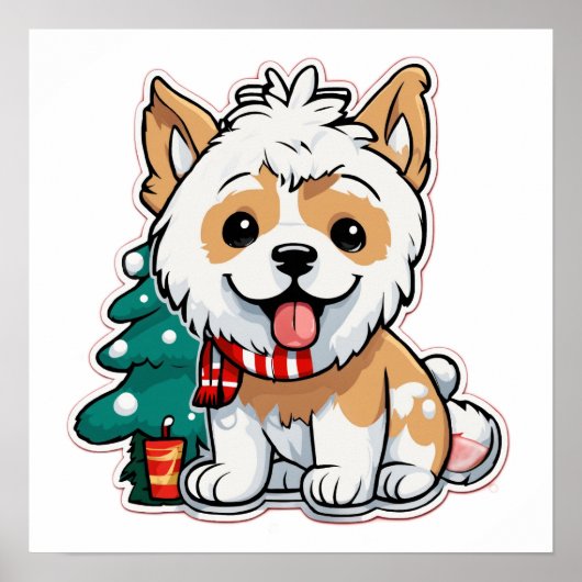 Merry Christmas Dog With Coffee Cup | Cute Holiday Poster (Vorne)
