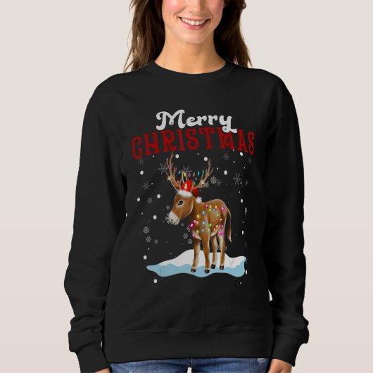 Merry Christmas Donkey Tree Lights Donkey Christma Sweatshirt (Vorderseite)