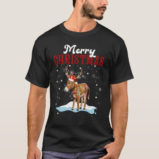 Merry Christmas Donkey Tree Lights Donkey Christma T-Shirt (Vorderseite)