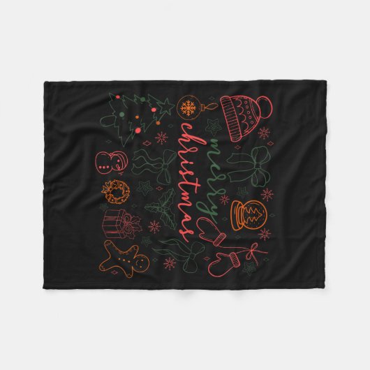 Merry Christmas Doodle Xmas Tree Gingerbread Men W Fleecedecke (Vorderseite (Horizontal))