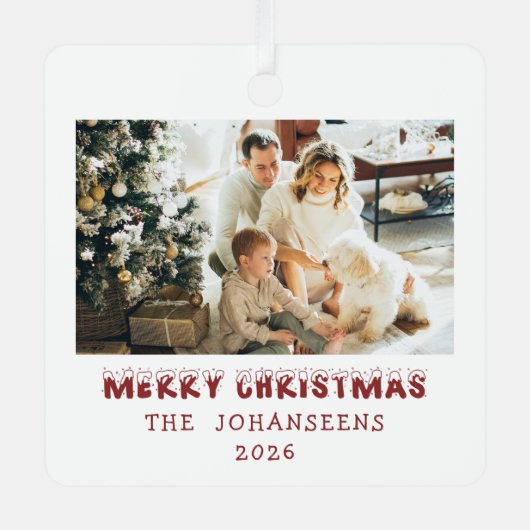 Merry Christmas Double Sided Photo Family Keepsake Ornament Aus Metall (Vorderseite)