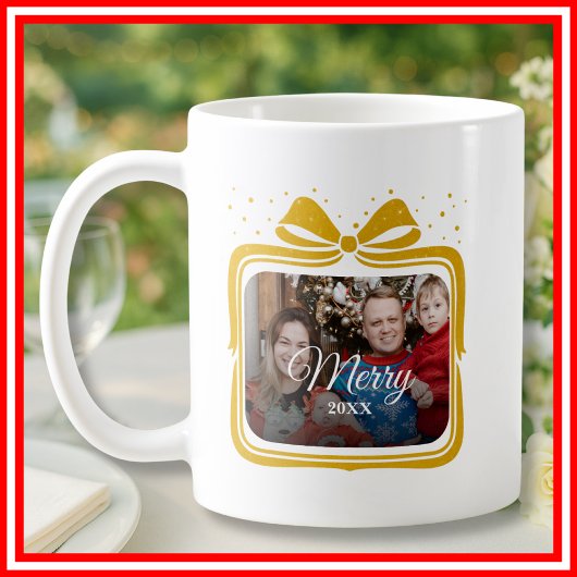 Merry Christmas Elegant Bow Present Photo Collage Kaffeetasse