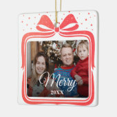Merry Christmas Elegant Bow Present Photo Collage Keramikornament (Links)