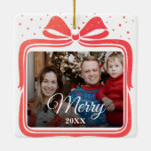  Merry Christmas Elegant Bow Present Photo Collage Keramikornament (Rückseite)