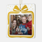 Merry Christmas Elegant Bow Present Photo Collage Keramikornament (Links)