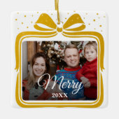 Merry Christmas Elegant Bow Present Photo Collage Keramikornament (Vorderseite)