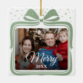  Merry Christmas Elegant Bow Present Photo Collage Keramikornament (Rückseite)