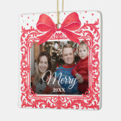 Merry Christmas Elegant Bow Present Photo Collage Keramikornament (Links)