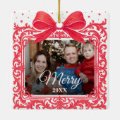 Merry Christmas Elegant Bow Present Photo Collage Keramikornament (Rückseite)