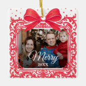 Merry Christmas Elegant Bow Present Photo Collage Keramikornament (Vorderseite)
