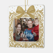  Merry Christmas Elegant Bow Present Photo Collage Keramikornament (Links)