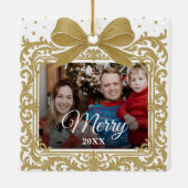  Merry Christmas Elegant Bow Present Photo Collage Keramikornament (Rückseite)