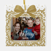  Merry Christmas Elegant Bow Present Photo Collage Keramikornament (Vorderseite)