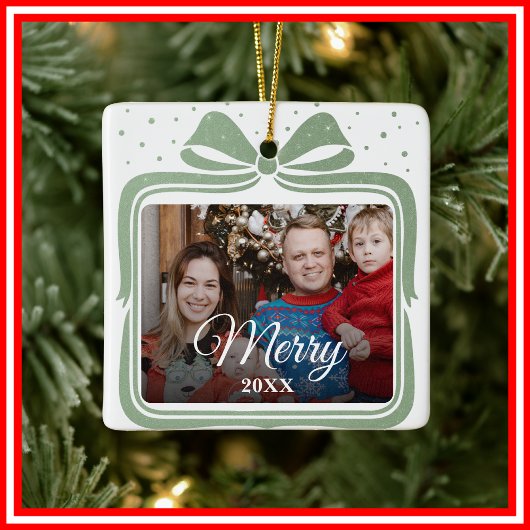  Merry Christmas Elegant Bow Present Photo Collage Keramikornament