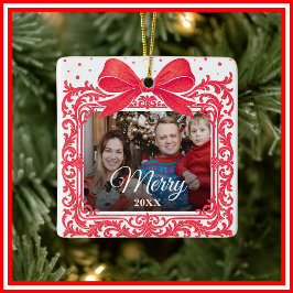  Merry Christmas Elegant Bow Present Photo Collage Keramikornament