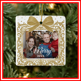  Merry Christmas Elegant Bow Present Photo Collage Keramikornament