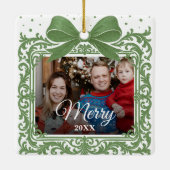  Merry Christmas Elegant Bow Present Photo Collage Keramikornament (Rückseite)