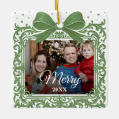 Merry Christmas Elegant Bow Present Photo Collage Keramikornament (Vorderseite)