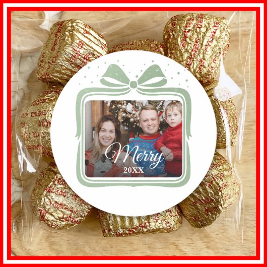  Merry Christmas Elegant Bow Present Photo Collage Runder Aufkleber