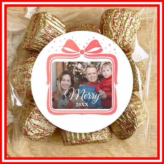  Merry Christmas Elegant Bow Present Photo Collage Runder Aufkleber