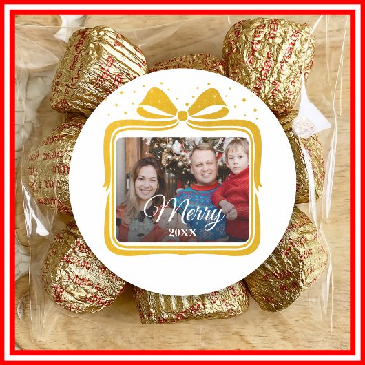Merry Christmas Elegant Bow Present Photo Collage Runder Aufkleber