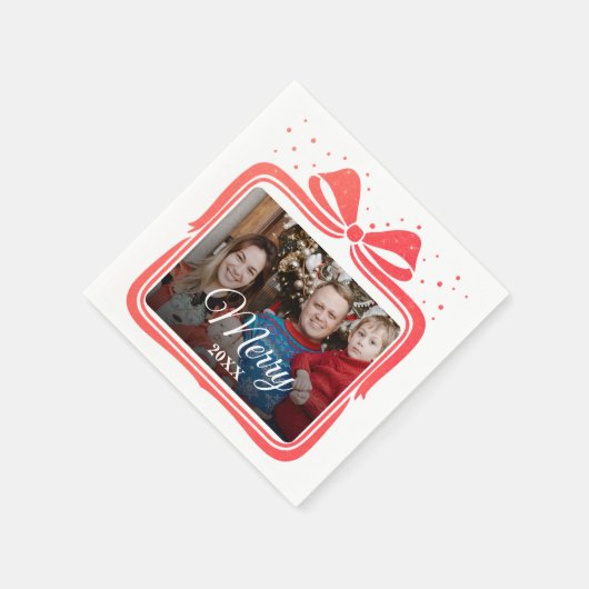 Merry Christmas Elegant Bow Present Photo Collage Serviette (Ecke)