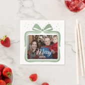  Merry Christmas Elegant Bow Present Photo Collage Serviette (Beispiel)