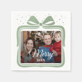  Merry Christmas Elegant Bow Present Photo Collage Serviette (Vorderseite)