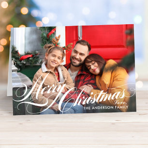 Merry Christmas Elegant Calligraphy Script Photo Feiertagskarte